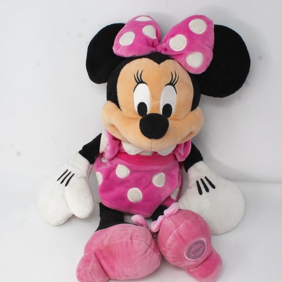 Disney Other - Disney Store Minnie Mouse Plush Toy Stuffed Pink Polka Dot Dress Bow 16"